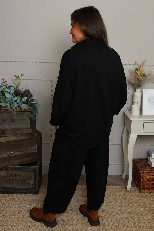 Sybil Button Cotton Sweatshirt Black - Image 4