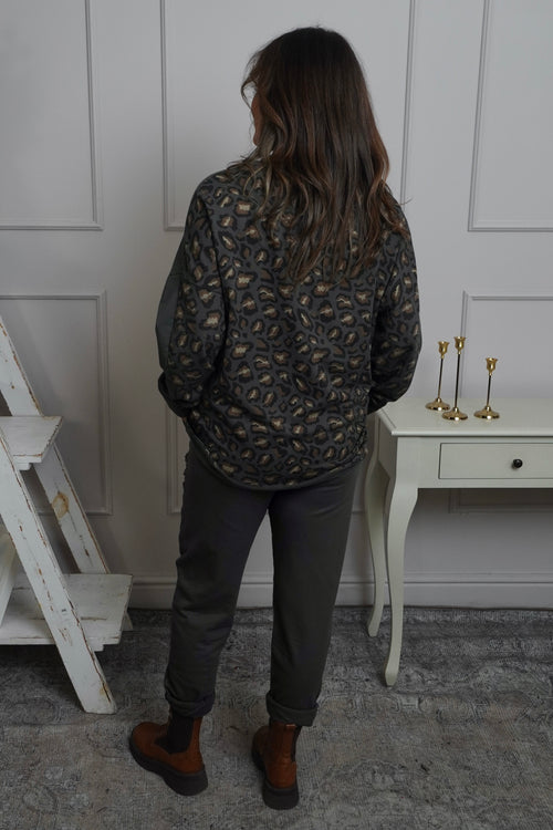 Nicky Leopard Print Cotton Top Mid Grey - Image 4