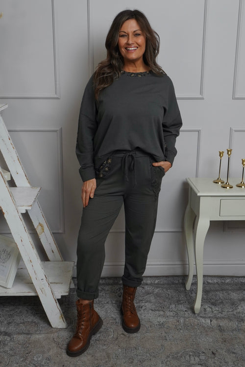 Lina Cord Detail Cotton Joggers Mid Grey