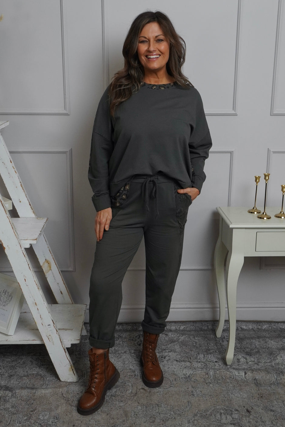 Lina Cord Detail Cotton Joggers Mid Grey