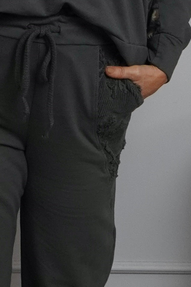 Lina Cord Detail Cotton Joggers Mid Grey