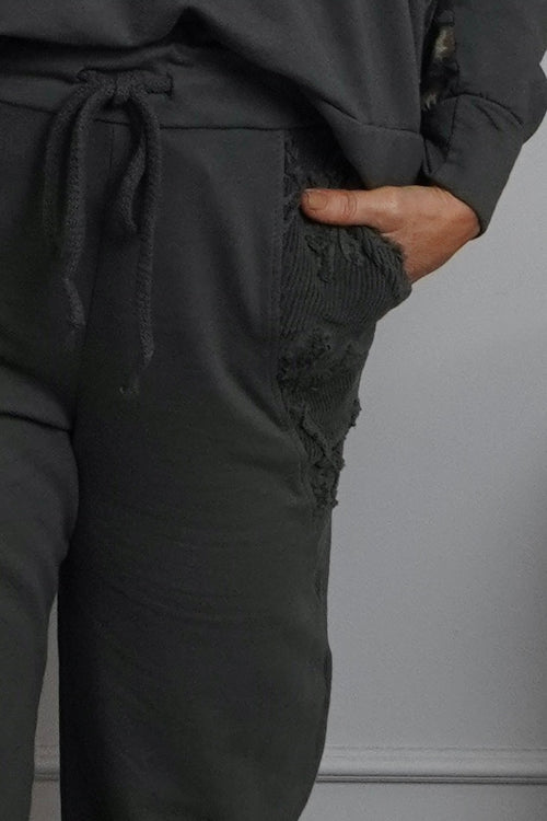 Lina Cord Detail Cotton Joggers Mid Grey - Image 3