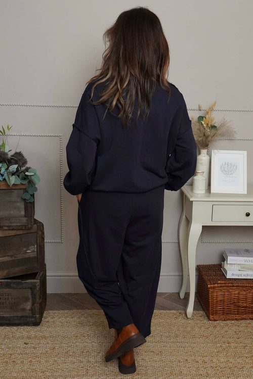 Yasmina Cropped Cotton Trousers Navy - Image 4