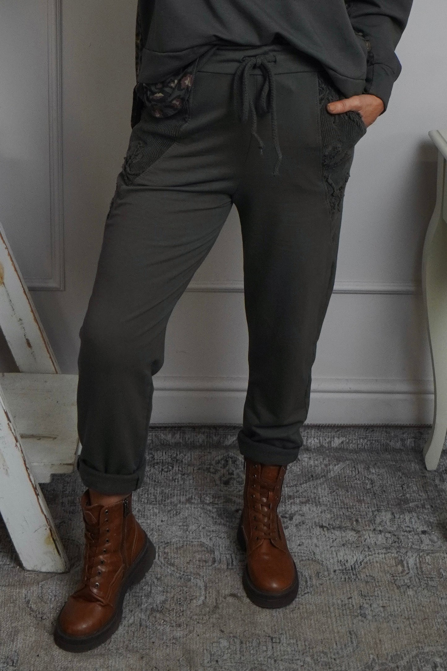 Lina Cord Detail Cotton Joggers Mid Grey