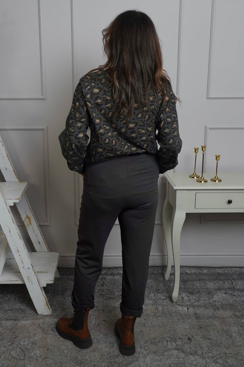 Lina Cord Detail Cotton Joggers Mid Grey - Image 4