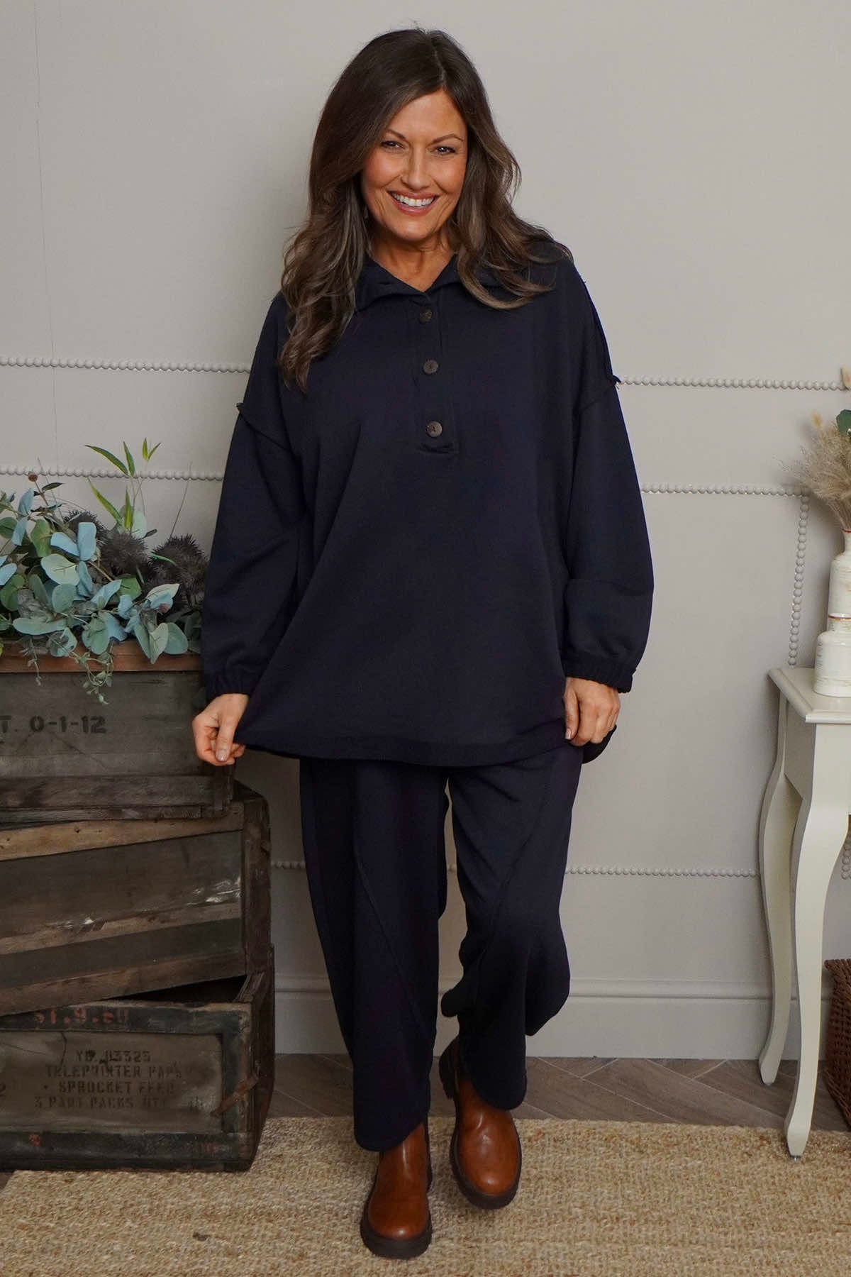 Sybil Button Cotton Sweatshirt Navy