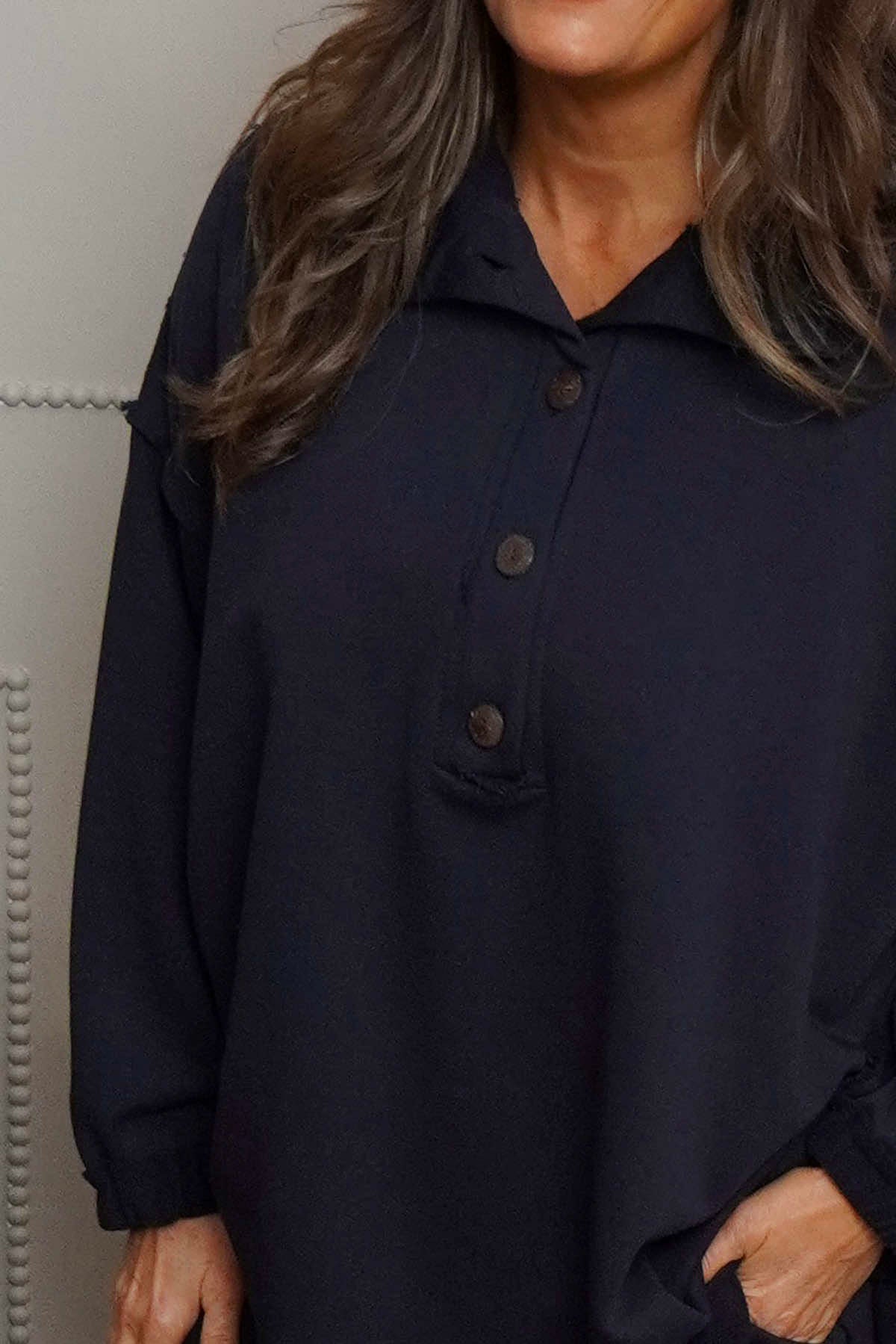 Sybil Button Cotton Sweatshirt Navy