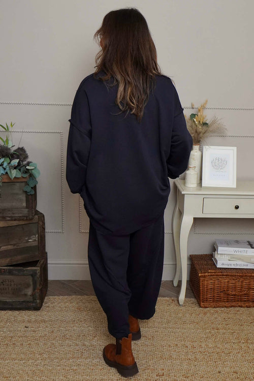 Sybil Button Cotton Sweatshirt Navy - Image 4