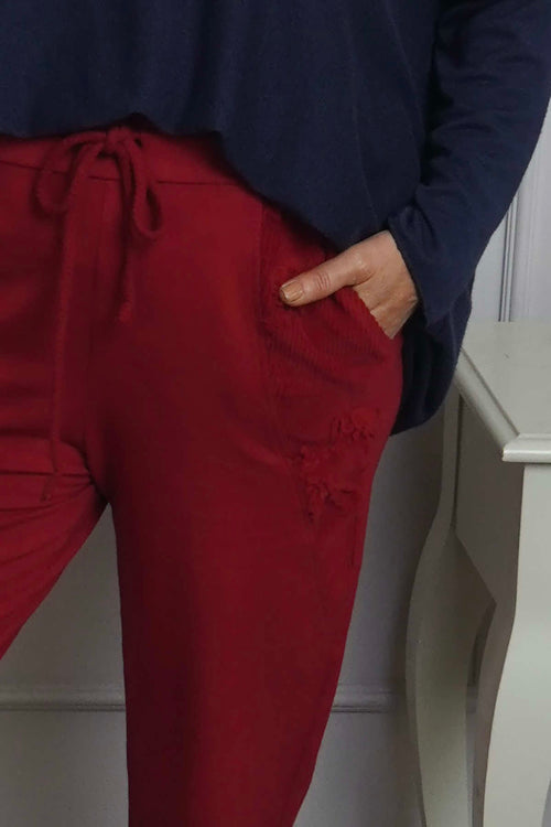 Lina Cord Detail Cotton Joggers Red - Image 3