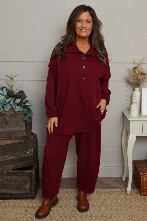 Sybil Button Cotton Sweatshirt Wine