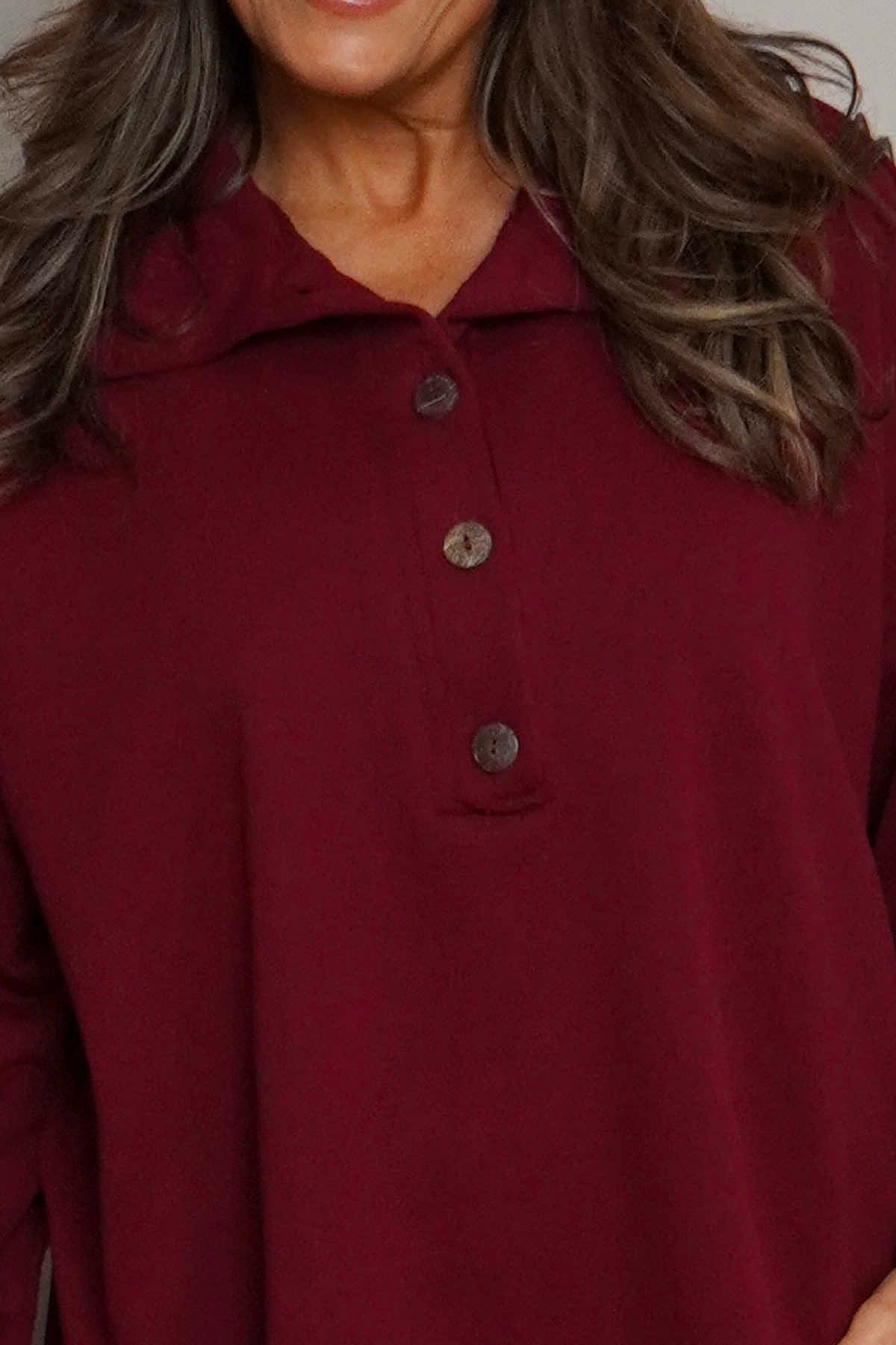 Sybil Button Cotton Sweatshirt Wine