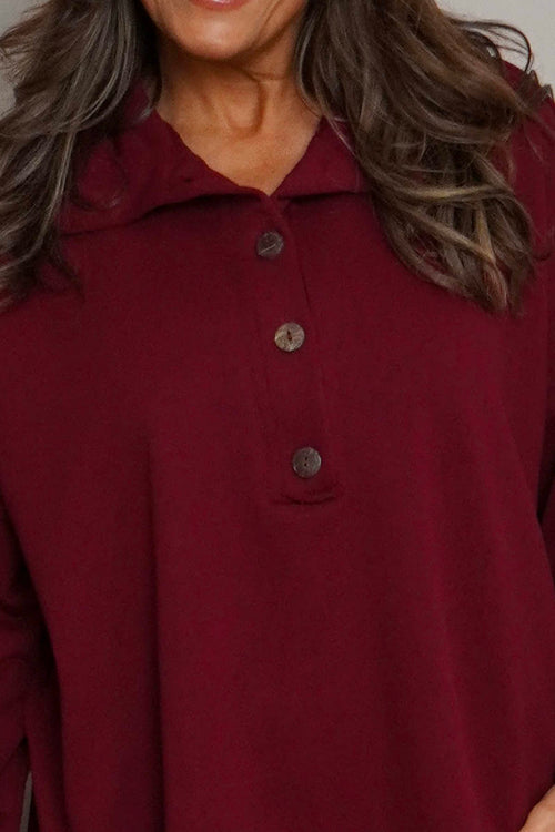 Sybil Button Cotton Sweatshirt Wine - Image 3