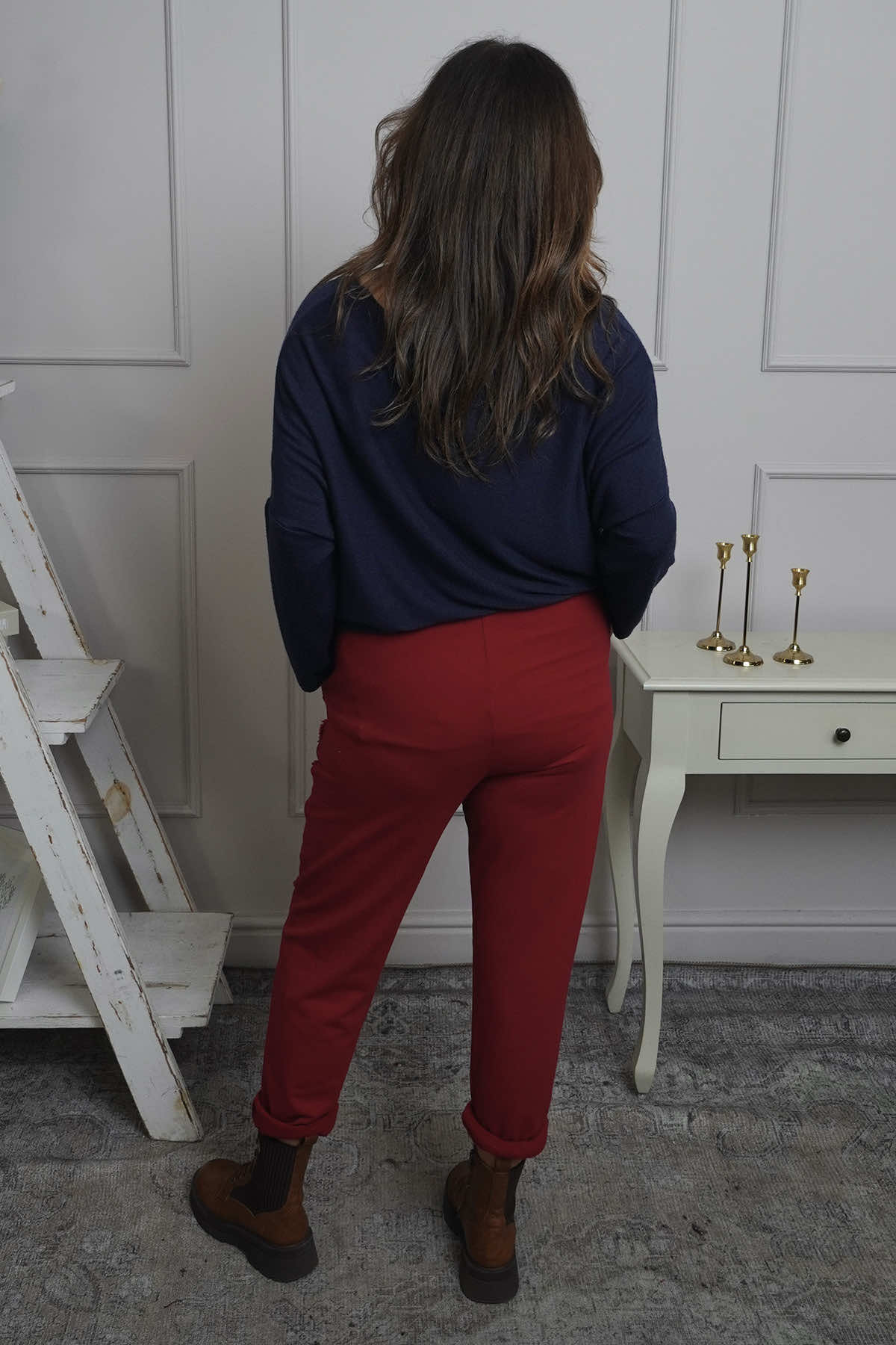 Lina Cord Detail Cotton Joggers Red