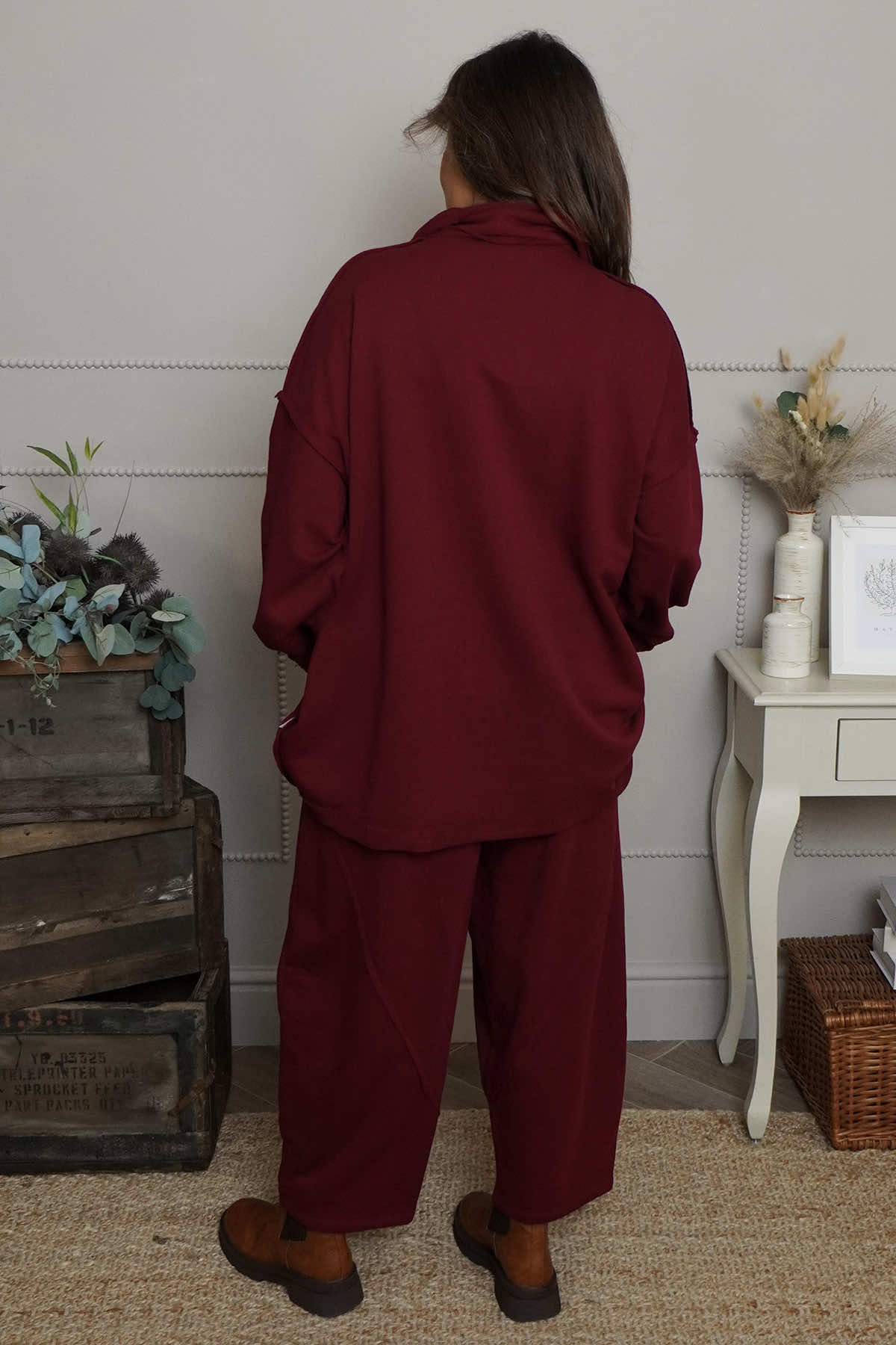 Sybil Button Cotton Sweatshirt Wine