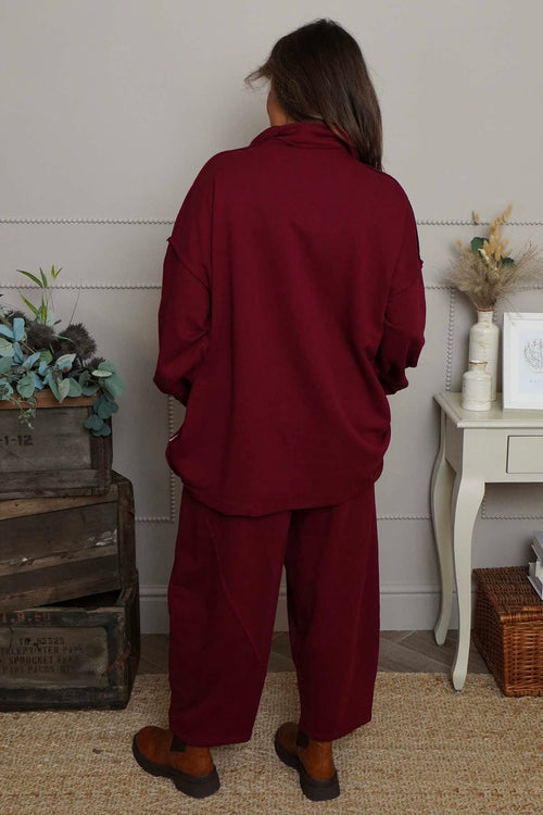 Sybil Button Cotton Sweatshirt Wine - Image 4