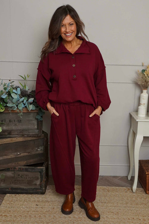 Yasmina Cropped Cotton Trousers Wine