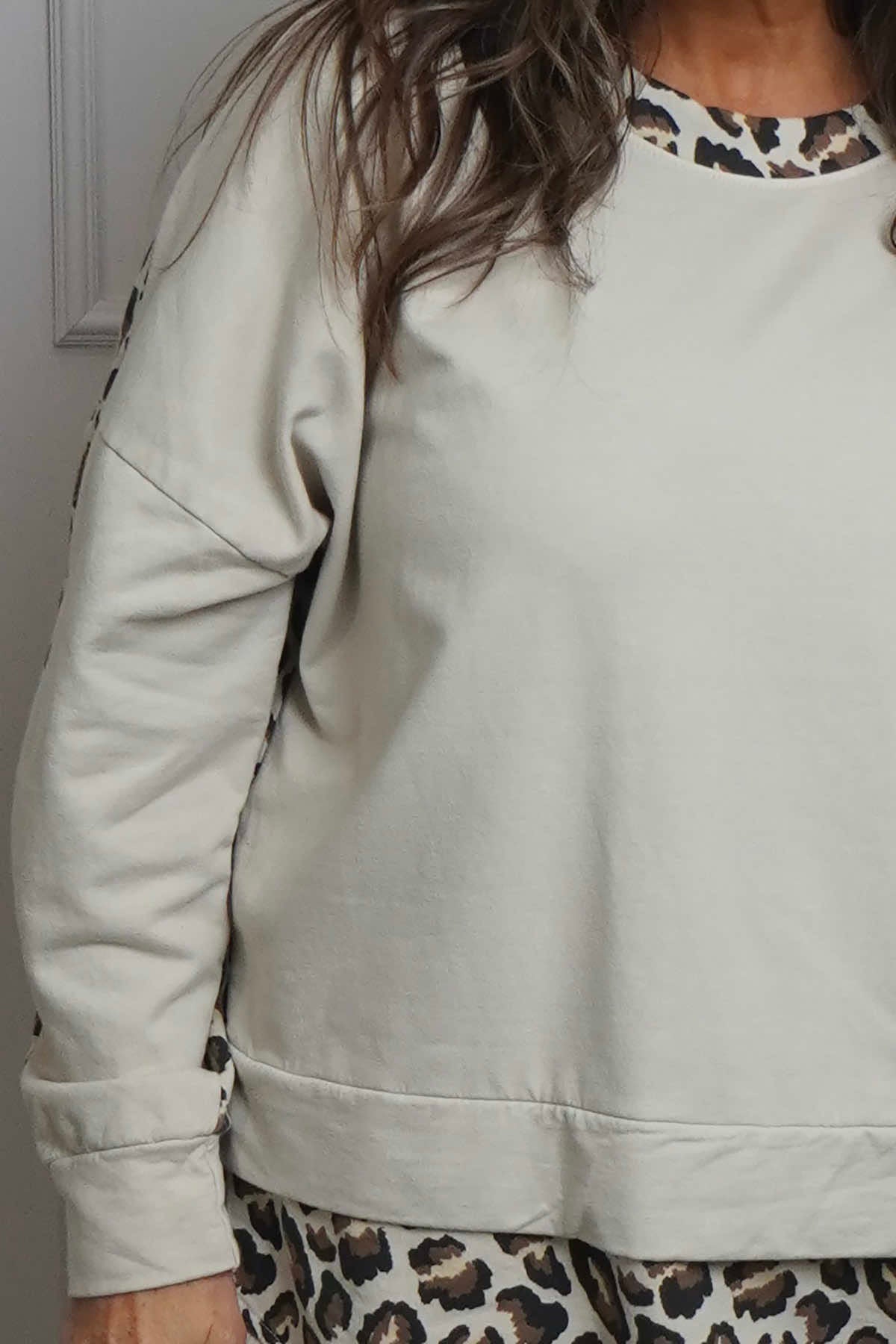Nicky Leopard Print Cotton Top Stone