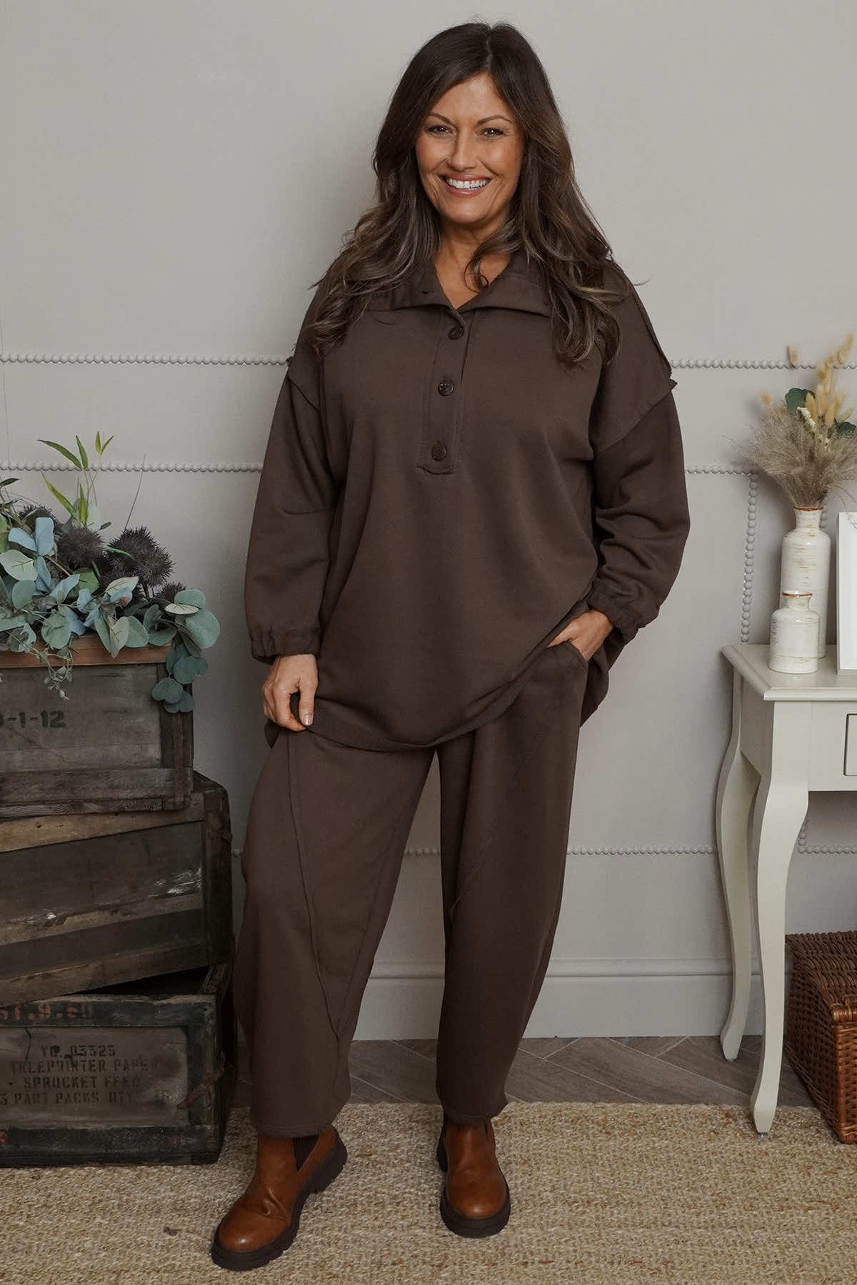 Sybil Button Cotton Sweatshirt Cocoa