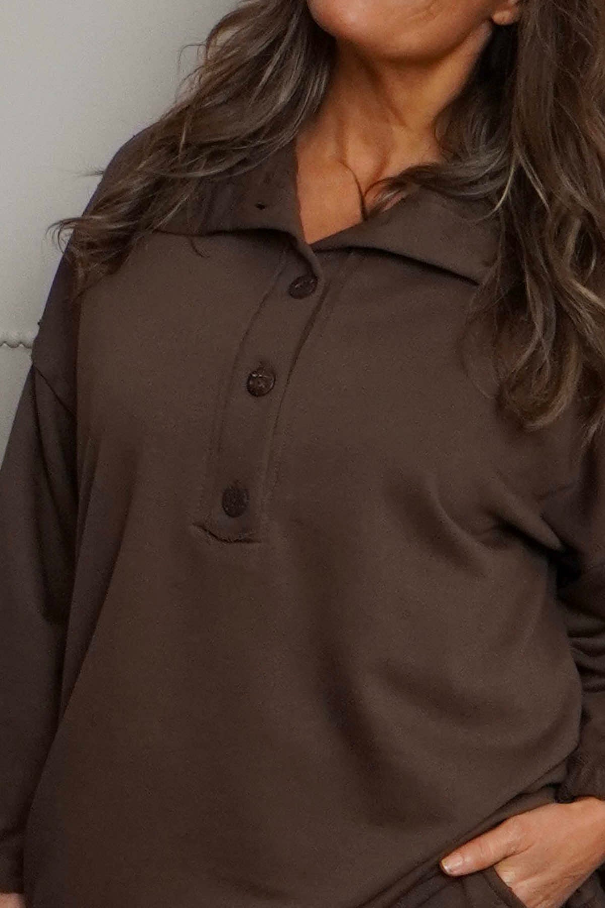 Sybil Button Cotton Sweatshirt Cocoa