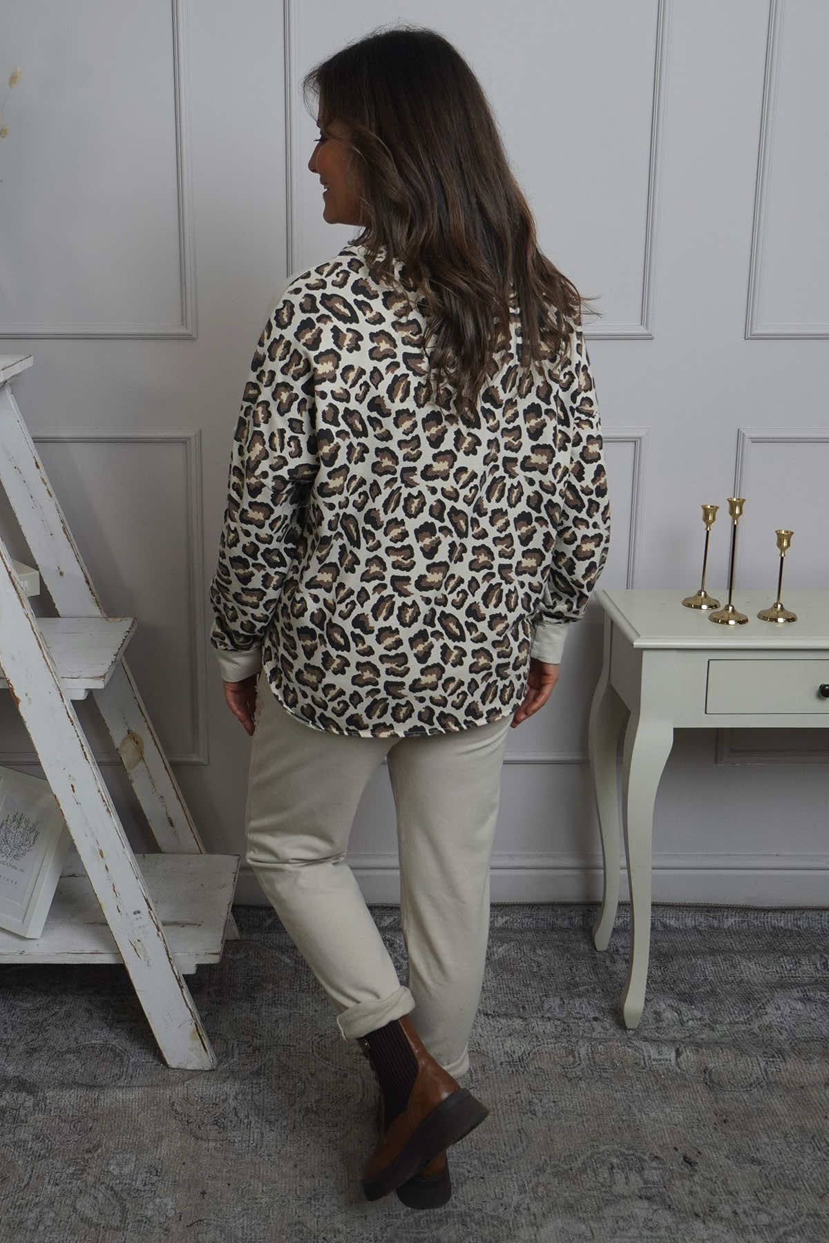 Nicky Leopard Print Cotton Top Stone