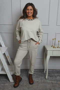 Lina Cord Detail Cotton Joggers Stone