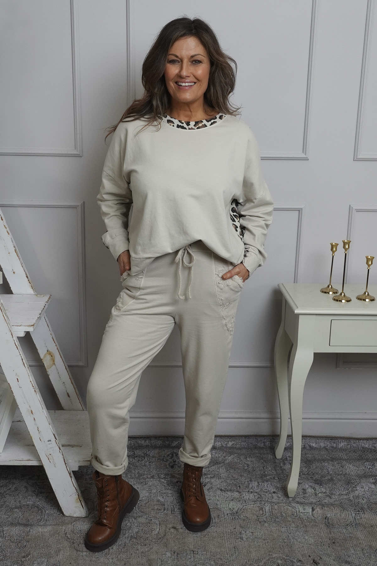 Lina Cord Detail Cotton Joggers Stone