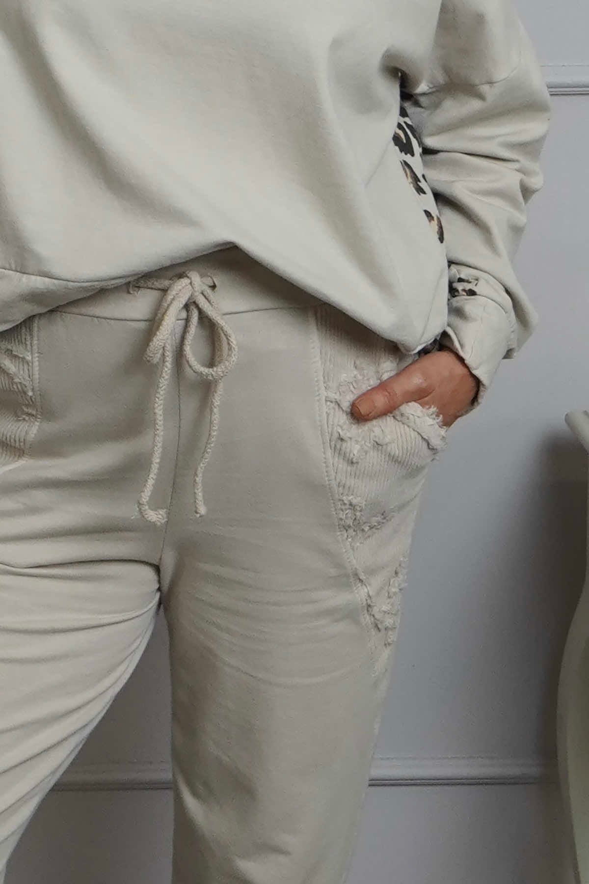 Lina Cord Detail Cotton Joggers Stone