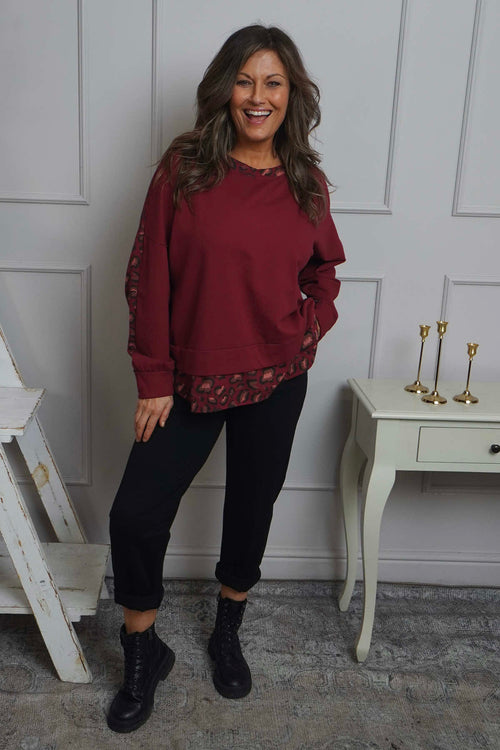 Nicky Leopard Print Cotton Top Wine