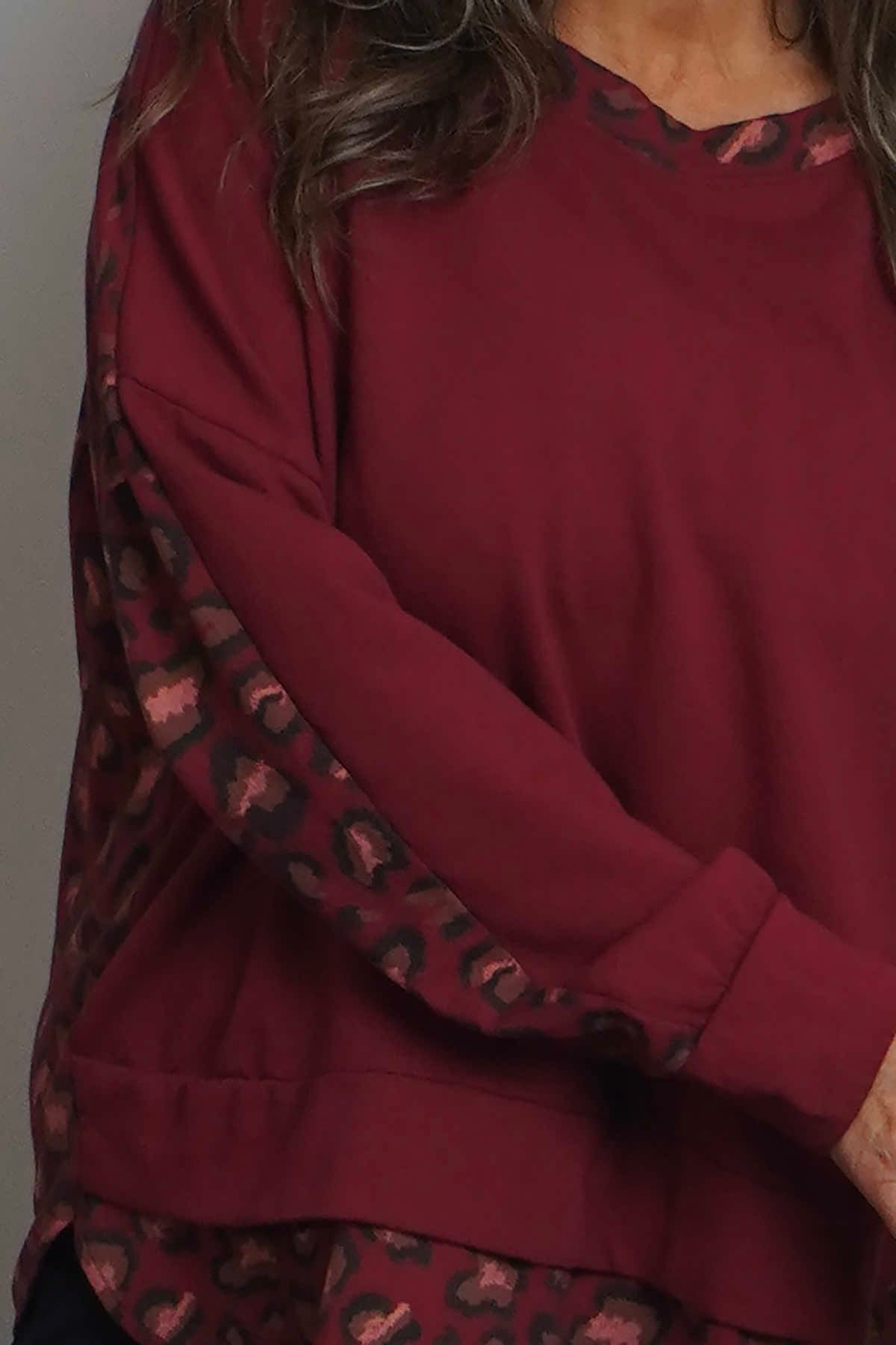 Nicky Leopard Print Cotton Top Wine