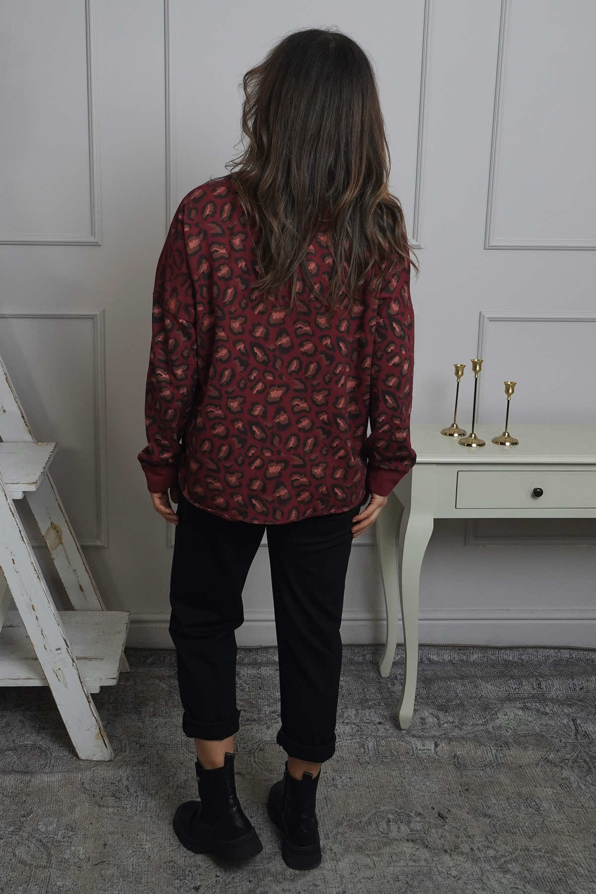 Nicky Leopard Print Cotton Top Wine