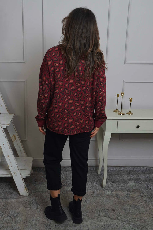 Nicky Leopard Print Cotton Top Wine - Image 4