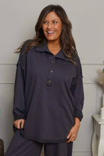 Sybil Button Cotton Sweatshirt Charcoal Charcoal - Sybil Button Cotton Sweatshirt Charcoal