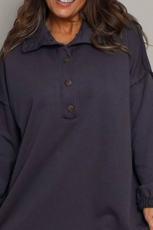 Sybil Button Cotton Sweatshirt Charcoal - Image 3