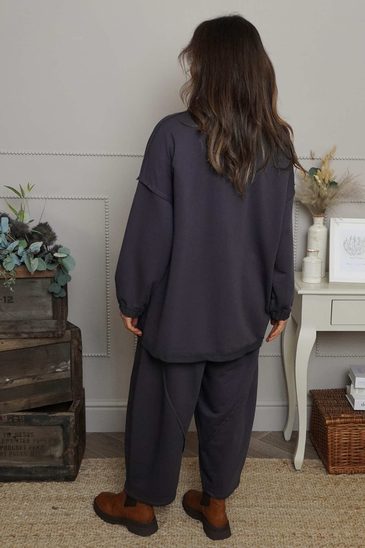 Sybil Button Cotton Sweatshirt Charcoal