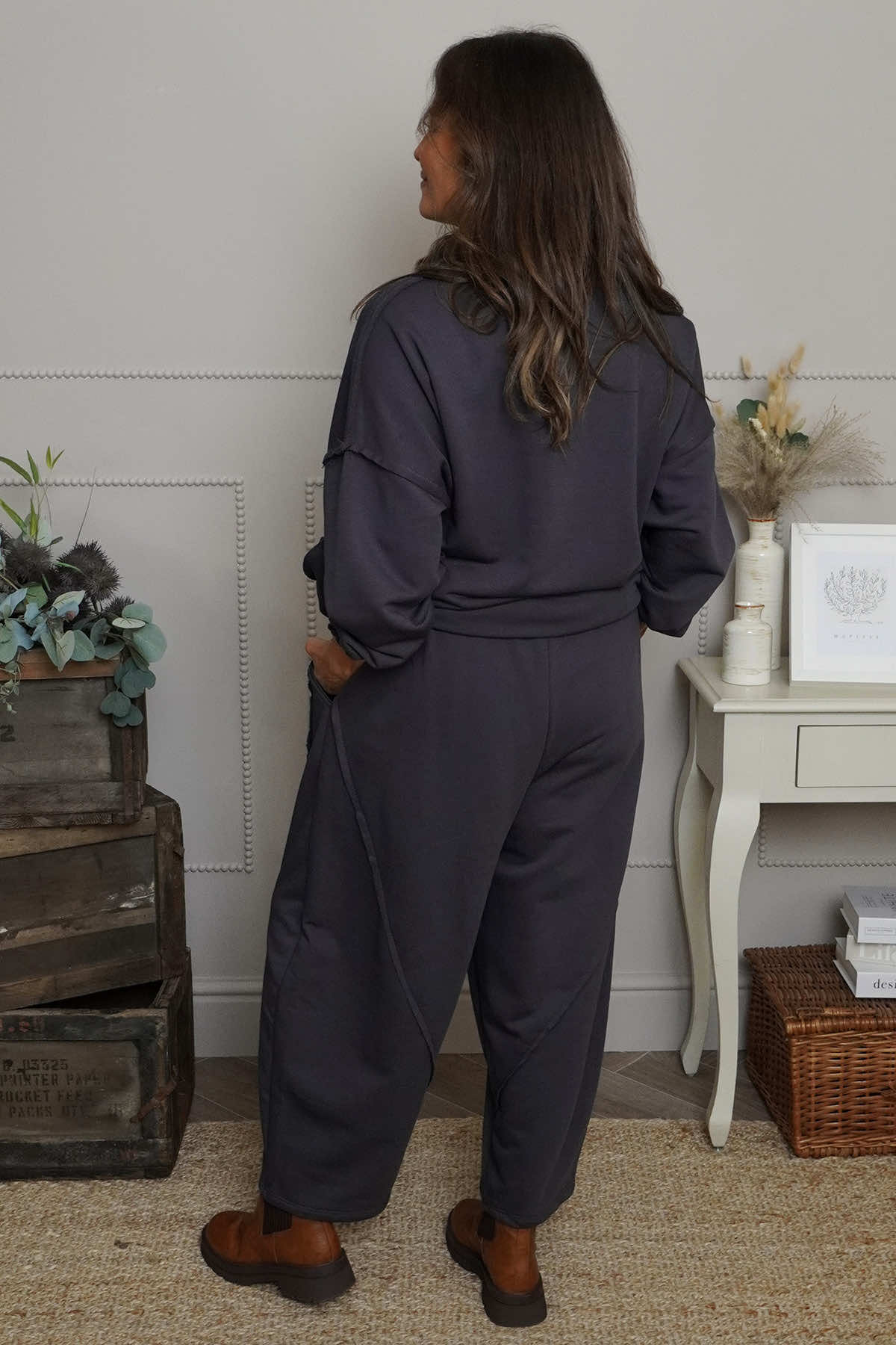 Yasmina Cropped Cotton Trousers Charcoal