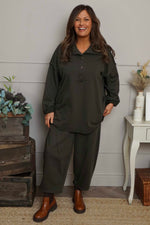 Sybil Button Cotton Sweatshirt Khaki Khaki - Sybil Button Cotton Sweatshirt Khaki