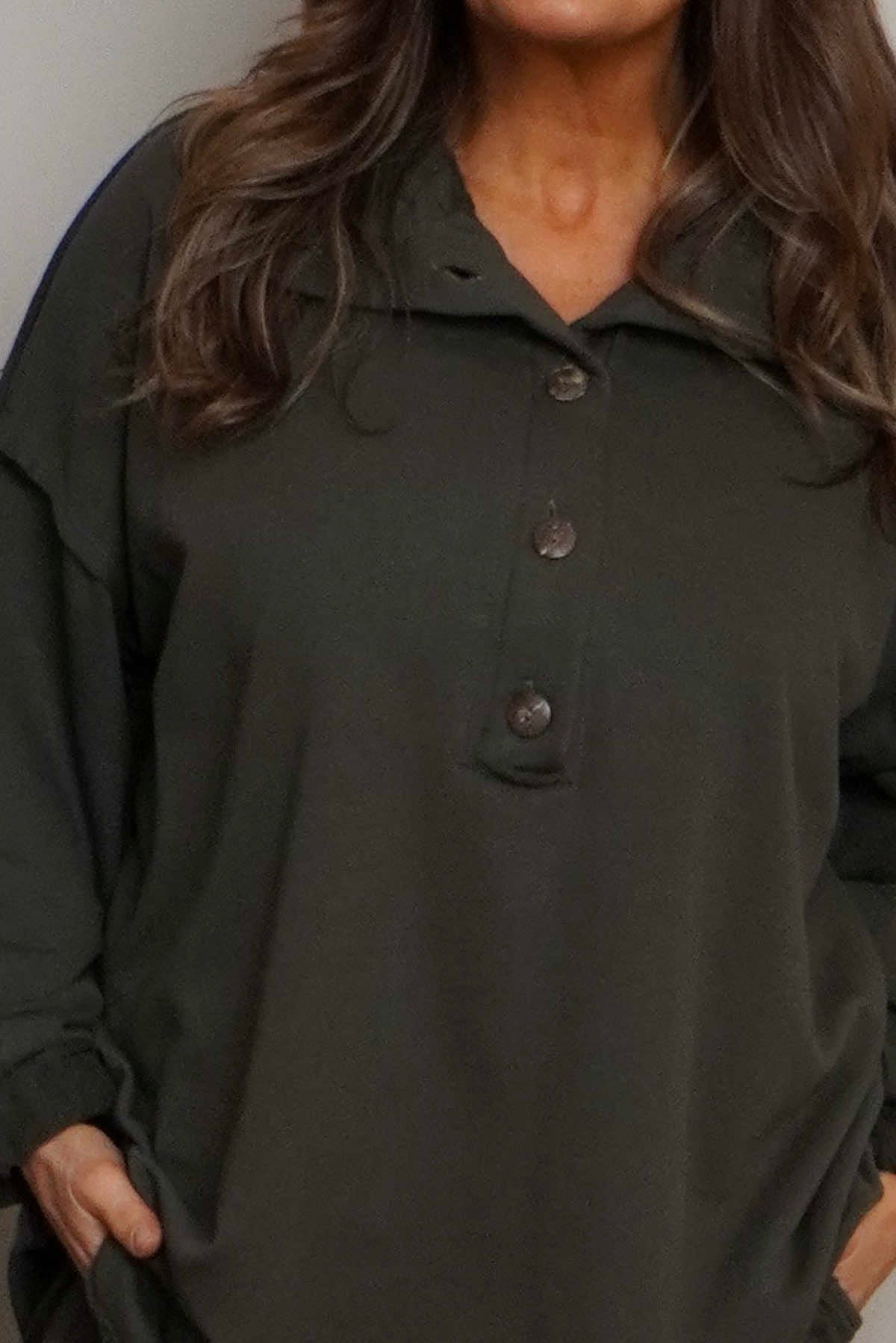 Sybil Button Cotton Sweatshirt Khaki