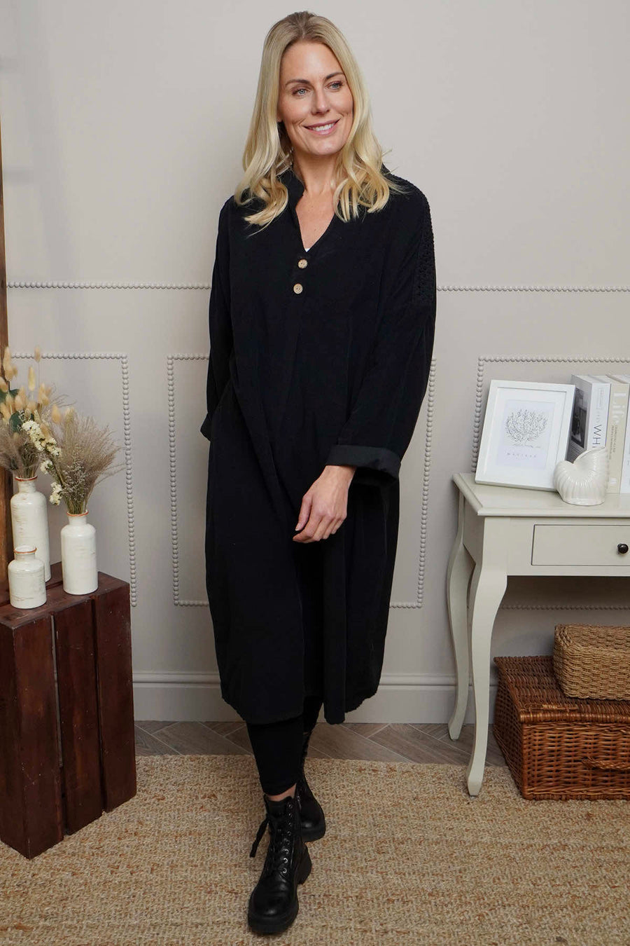 Terrie Needlecord Dress Black