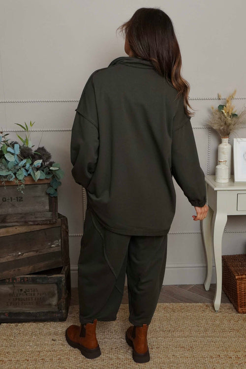 Sybil Button Cotton Sweatshirt Khaki - Image 4