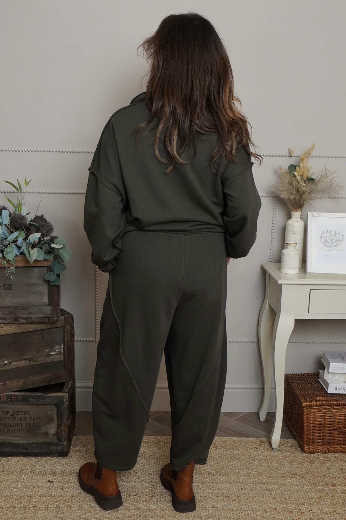 Yasmina Cropped Cotton Trousers Khaki