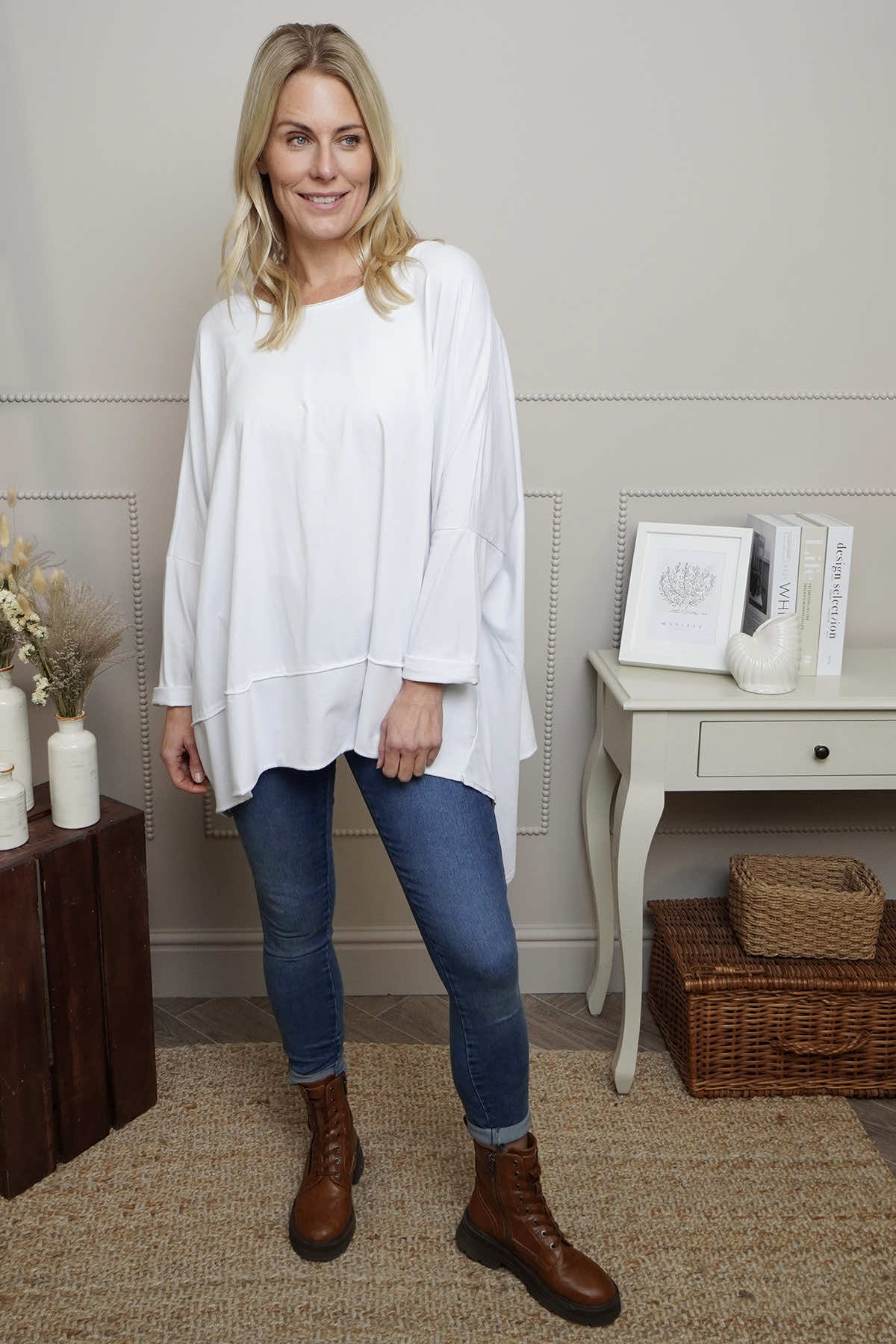 Margie Dip Side Cotton Top White