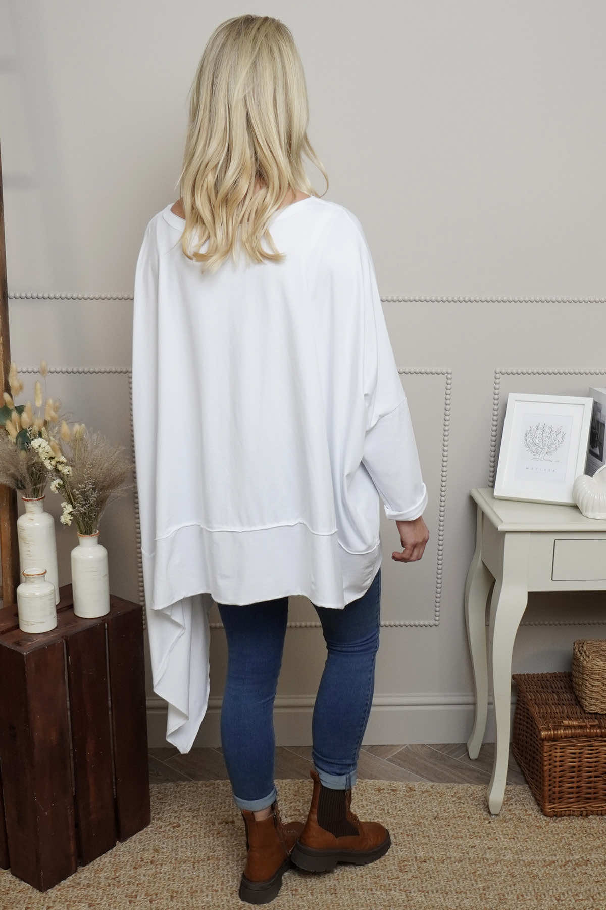 Margie Dip Side Cotton Top White