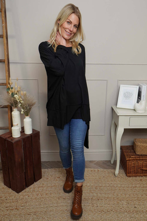 Margie Dip Side Cotton Top Black - Image 3