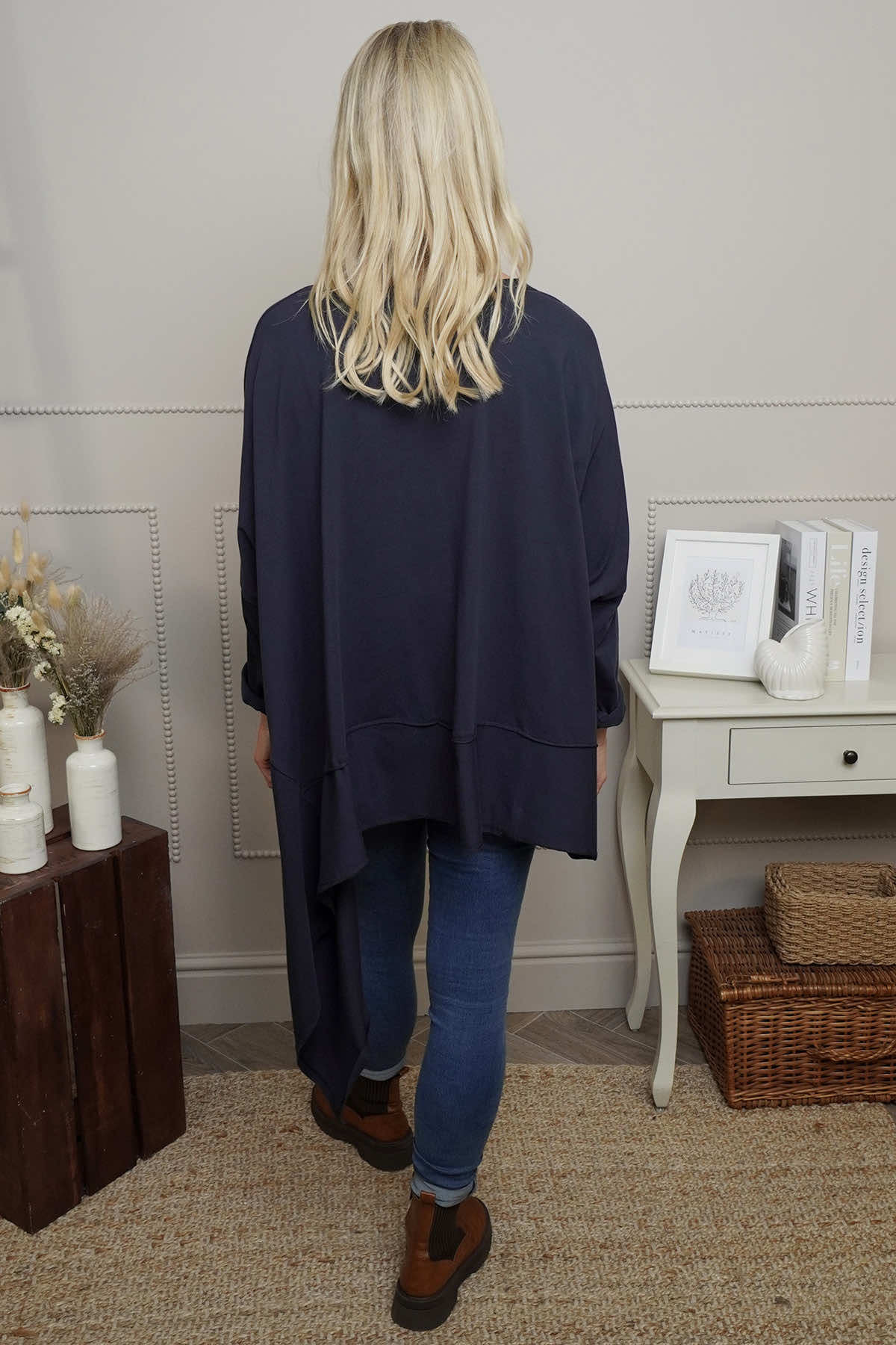 Margie Dip Side Cotton Top Navy