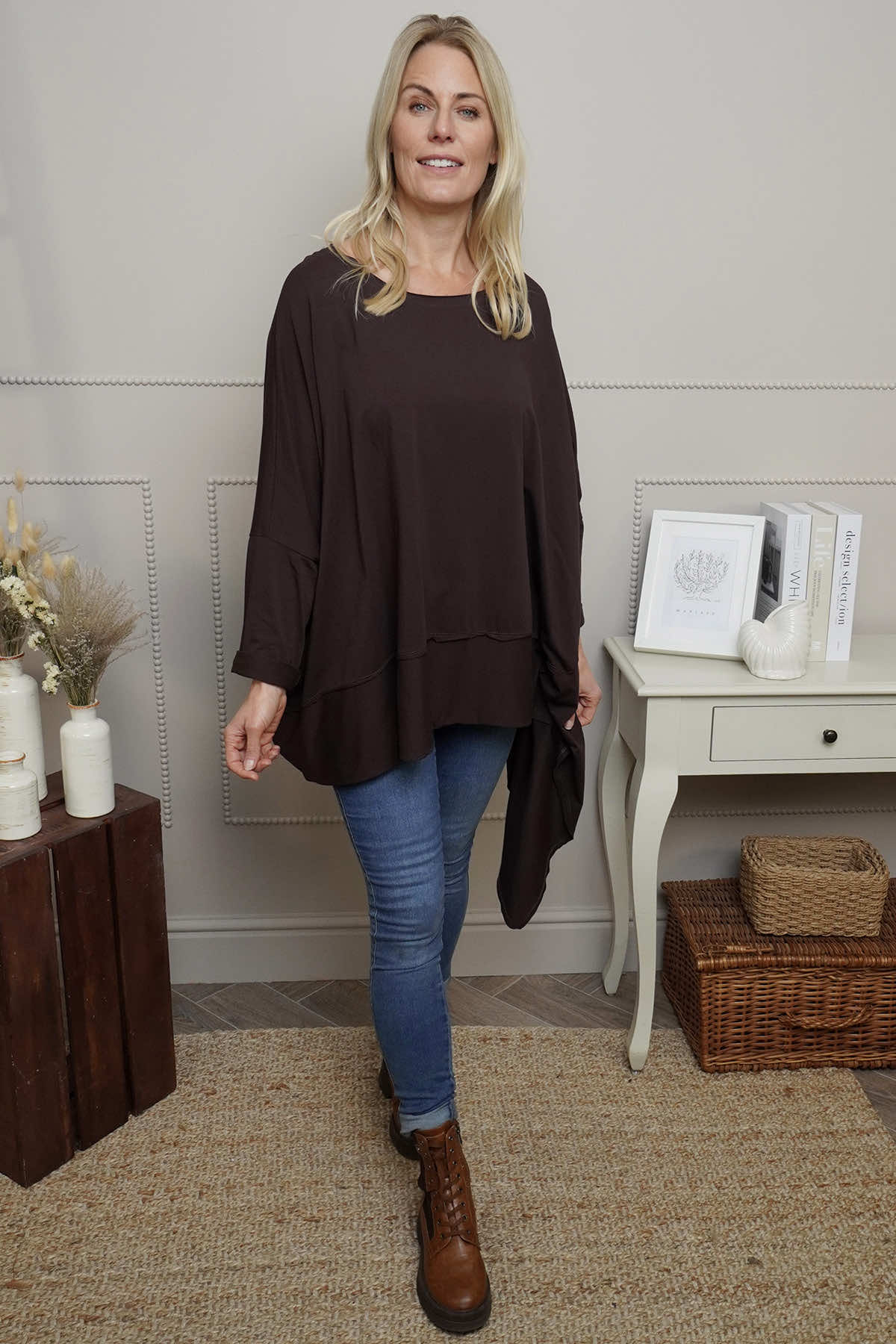 Margie Dip Side Cotton Top Cocoa