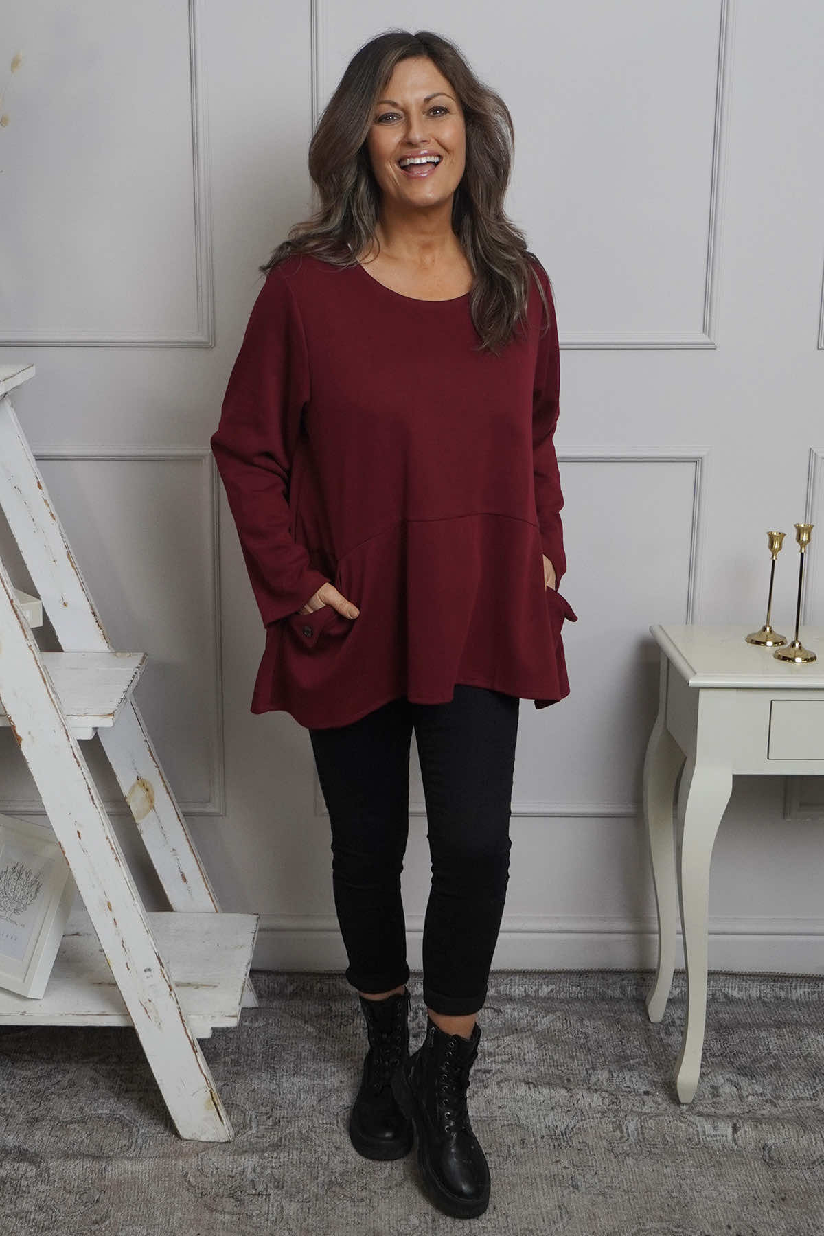 Adeline Pocket Cotton Top Wine
