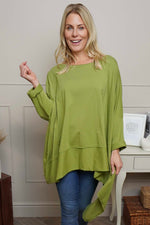 Margie Dip Side Cotton Top Green Green - Margie Dip Side Cotton Top Green