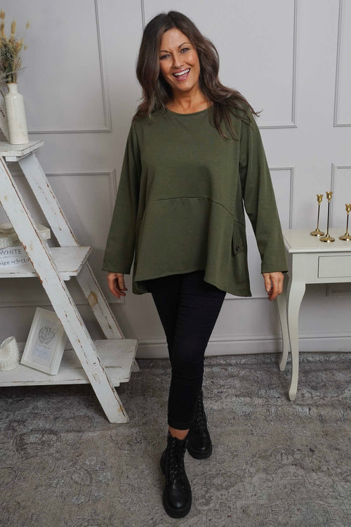 Adeline Pocket Cotton Top Khaki