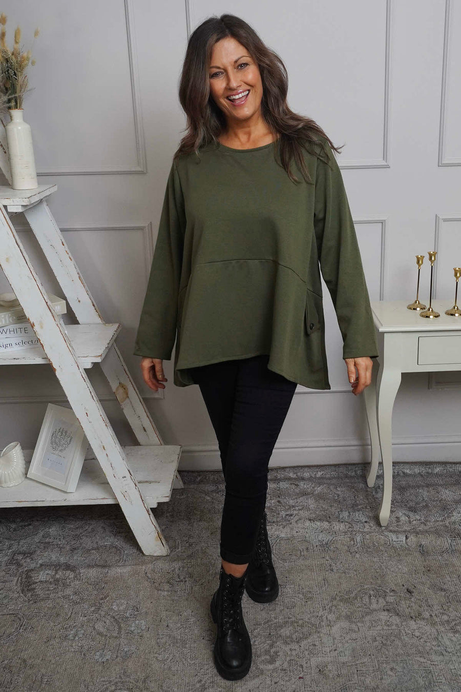 Adeline Pocket Cotton Top Khaki