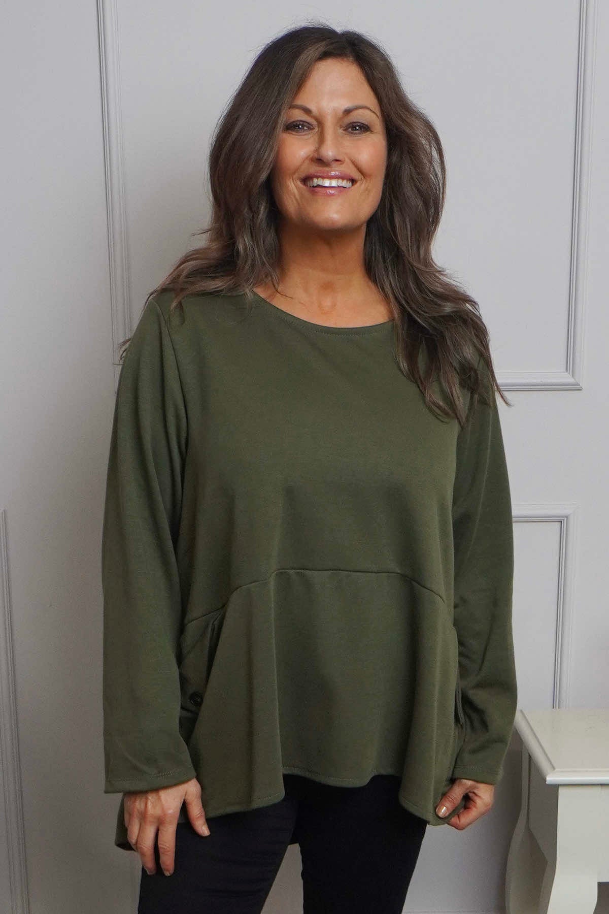 Adeline Pocket Cotton Top Khaki